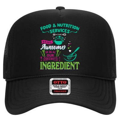 Food & Nutrition Services Being Awesome Lunch Lady High Crown Mesh Back Trucker Hat