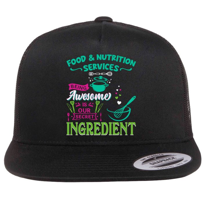 Food & Nutrition Services Being Awesome Lunch Lady Flat Bill Trucker Hat