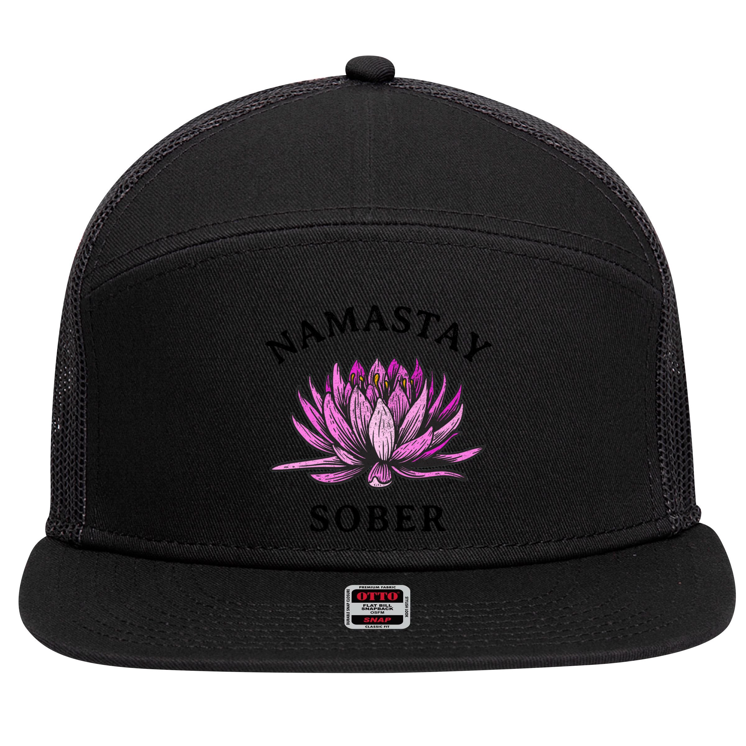 Funny Namastay Sober Na Aa 12 Step Recovery Funny Gift Funny Gift 7 Panel Mesh Trucker Snapback Hat