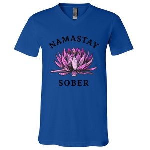 Funny Namastay Sober Na Aa 12 Step Recovery Funny Gift Funny Gift V-Neck T-Shirt