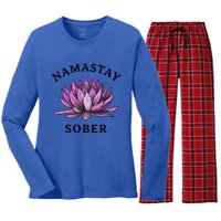 Funny Namastay Sober Na Aa 12 Step Recovery Funny Gift Funny Gift Women's Long Sleeve Flannel Pajama Set 