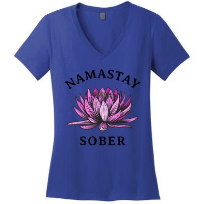 Funny Namastay Sober Na Aa 12 Step Recovery Funny Gift Funny Gift Women's V-Neck T-Shirt