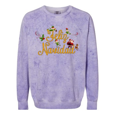 Feliz Navidad Spanish Christmas Elves Santa Colorblast Crewneck Sweatshirt