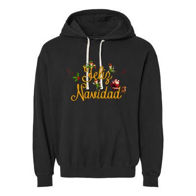 Feliz Navidad Spanish Christmas Elves Santa Garment-Dyed Fleece Hoodie