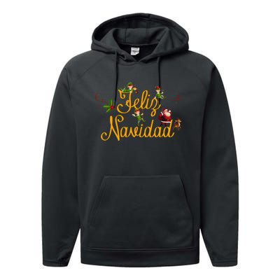 Feliz Navidad Spanish Christmas Elves Santa Performance Fleece Hoodie