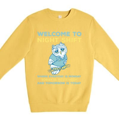 Funny Night Shift Quote Owl Graveyard Shift Cute Gift Premium Crewneck Sweatshirt