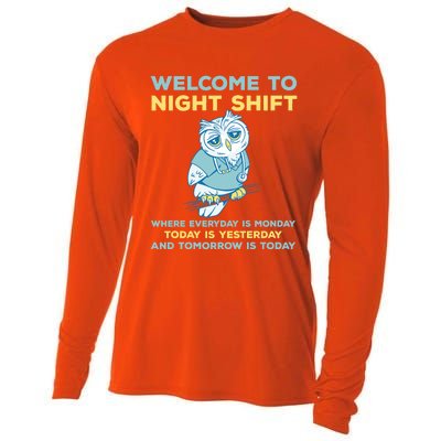 Funny Night Shift Quote Owl Graveyard Shift Cute Gift Cooling Performance Long Sleeve Crew