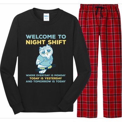 Funny Night Shift Quote Owl Graveyard Shift Cute Gift Long Sleeve Pajama Set