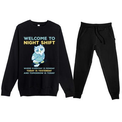 Funny Night Shift Quote Owl Graveyard Shift Cute Gift Premium Crewneck Sweatsuit Set