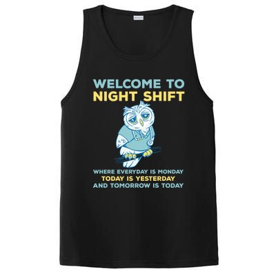 Funny Night Shift Quote Owl Graveyard Shift Cute Gift PosiCharge Competitor Tank