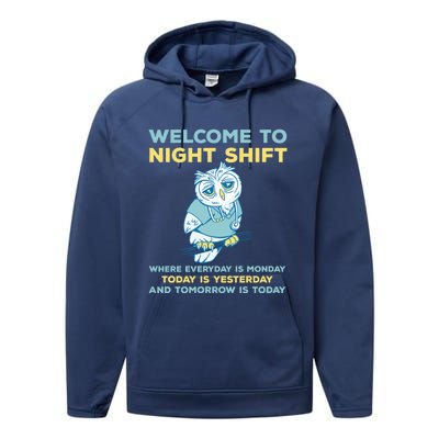 Funny Night Shift Quote Owl Graveyard Shift Cute Gift Performance Fleece Hoodie