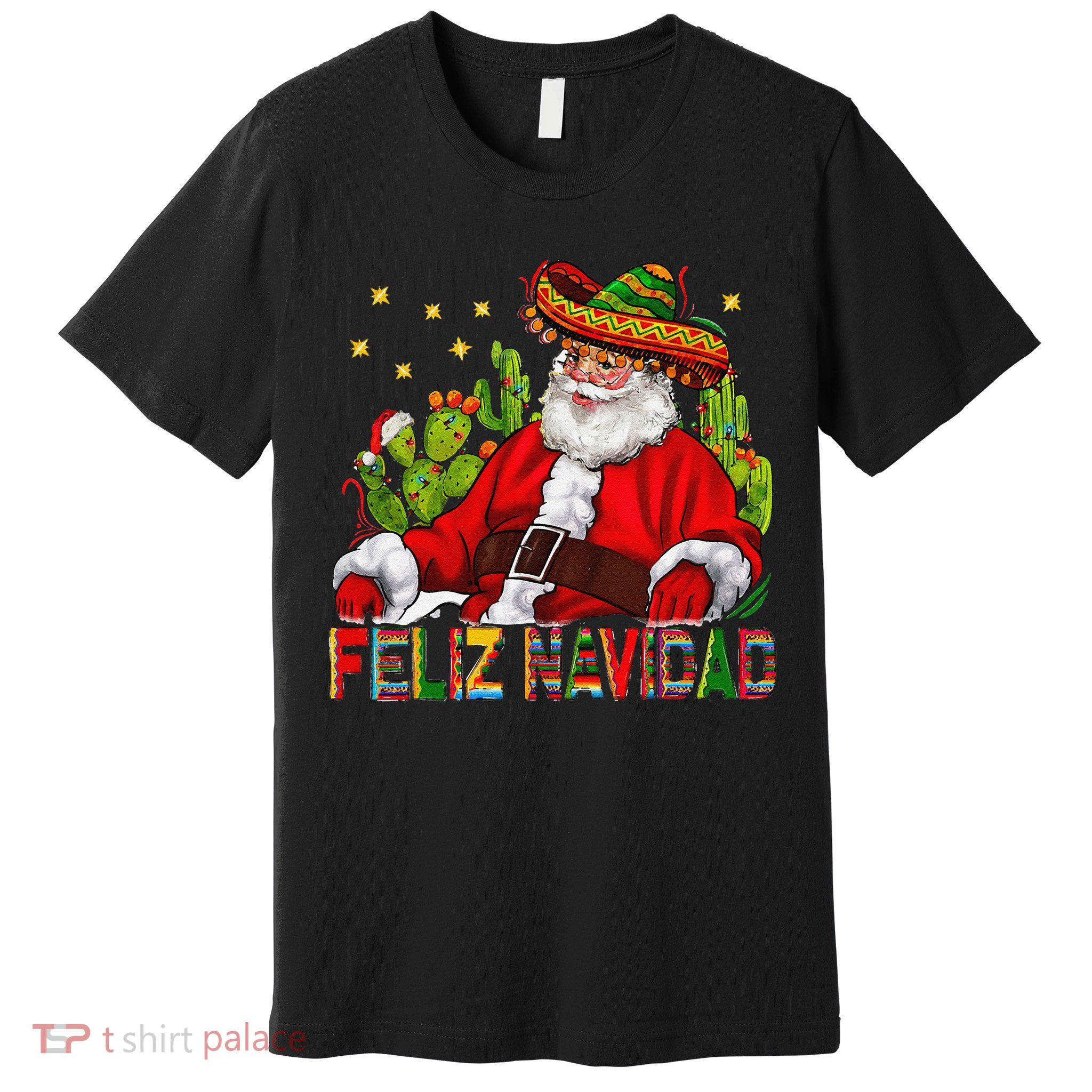 Feliz Navidad Santa With Cactus Mexican Santa Christmas Premium T-Shirt