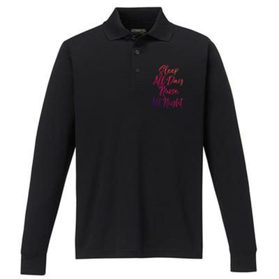 Funny Night Shift Nursing Gift Sleep All Day Nurse All Night Great Gift Performance Long Sleeve Polo