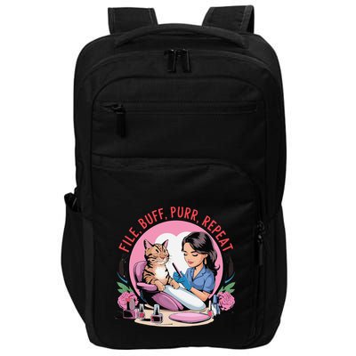 Funny Nail Tech Cat Lover File Buff Purr Repeat Impact Tech Backpack