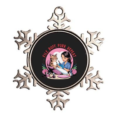 Funny Nail Tech Cat Lover File Buff Purr Repeat Metallic Star Ornament