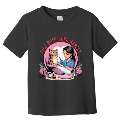 Funny Nail Tech Cat Lover File Buff Purr Repeat Toddler T-Shirt