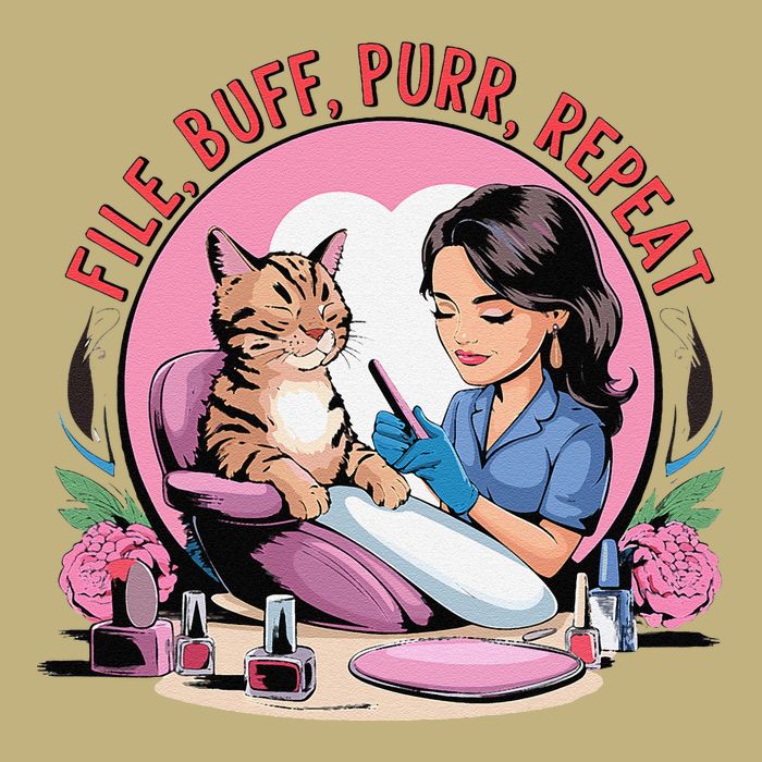 Funny Nail Tech Cat Lover File Buff Purr Repeat Cooling Performance Crew T-Shirt