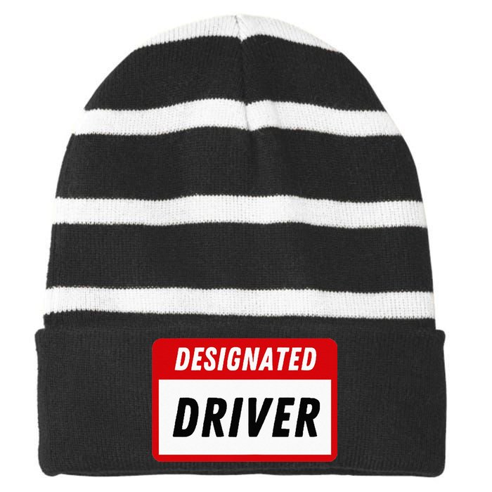 Funny Name Tag Designated Driver Adult Party Drinking Tee Striped Beanie with Solid Band