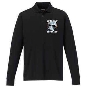 Four Nado Tornado 4th Birthday Party Theme IM 4 Years Old Performance Long Sleeve Polo