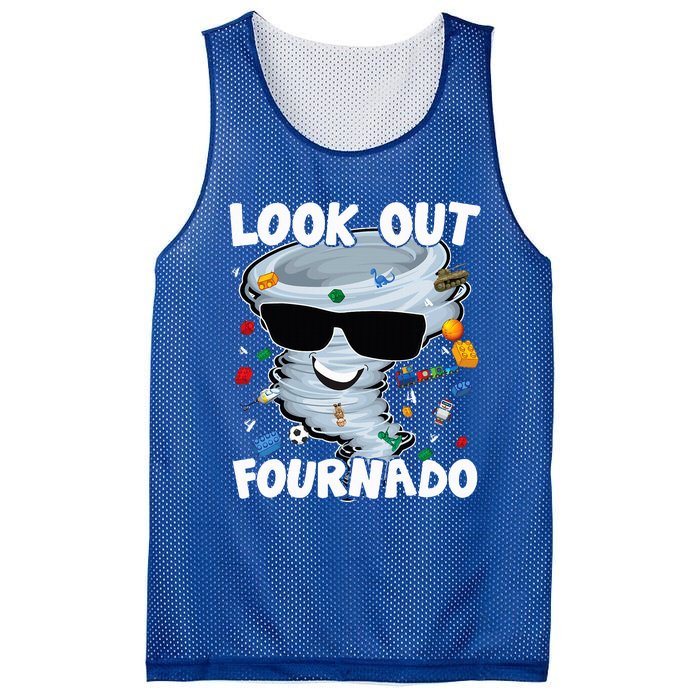 Four Nado Tornado 4th Birthday Party Theme IM 4 Years Old Mesh Reversible Basketball Jersey Tank