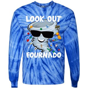 Four Nado Tornado 4th Birthday Party Theme IM 4 Years Old Tie-Dye Long Sleeve Shirt