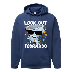 Four Nado Tornado 4th Birthday Party Theme IM 4 Years Old Performance Fleece Hoodie