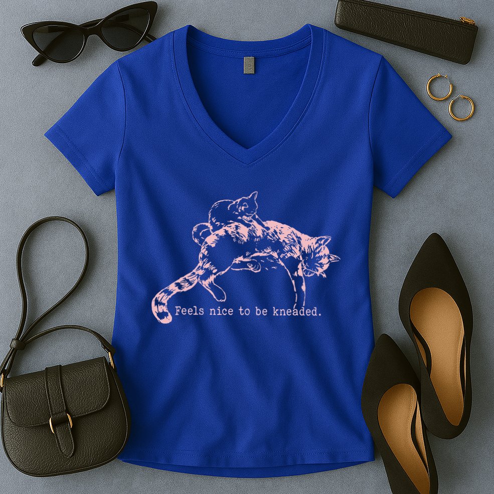 Feels Nice To Be Kneaded Cat Mom And Son Kitten Motherhood Women's V-Neck T-Shirt