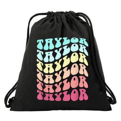 First Name T.AYLOR Groovy Personalized Birthday Gifts Drawstring Bag