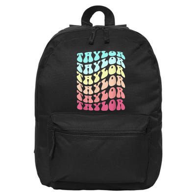 First Name T.AYLOR Groovy Personalized Birthday Gifts 16 in Basic Backpack