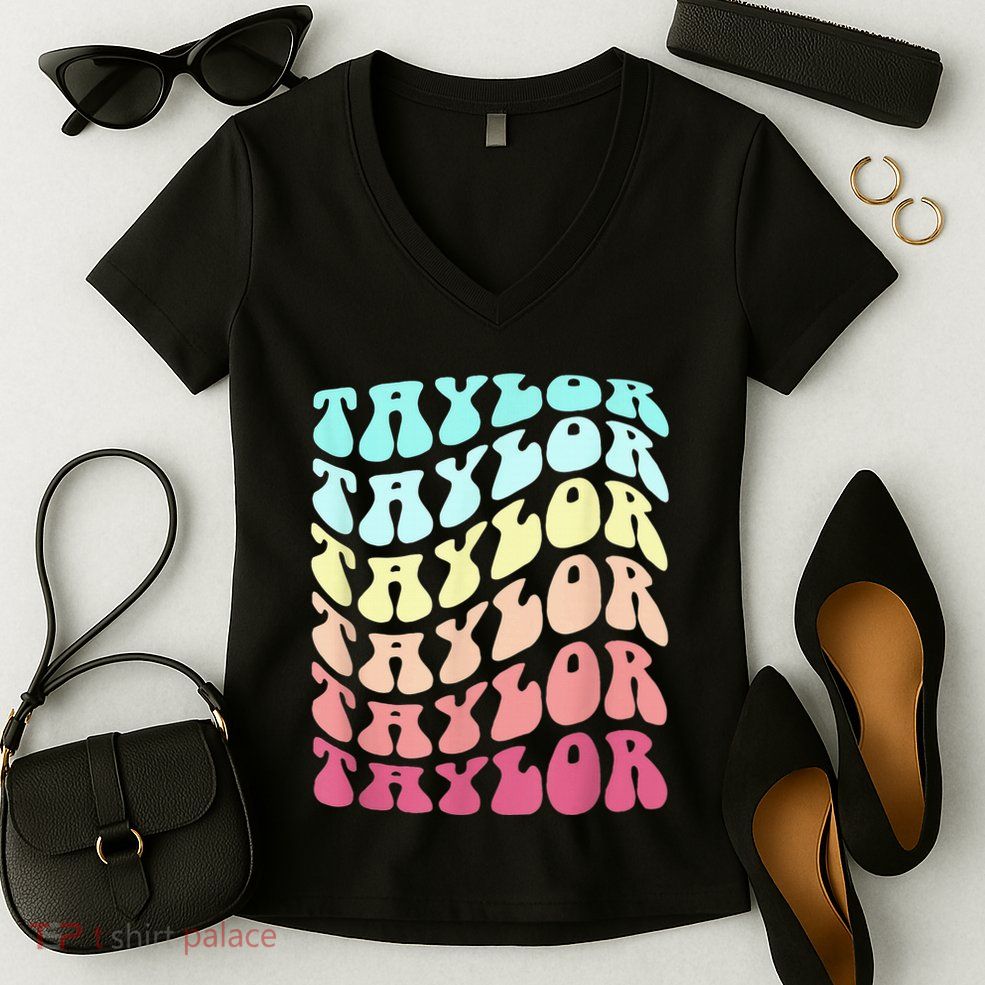 First Name T.AYLOR Groovy Personalized Birthday Gifts Women's V-Neck T-Shirt
