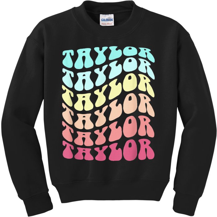 First Name T.AYLOR Groovy Personalized Birthday Gifts Kids Sweatshirt