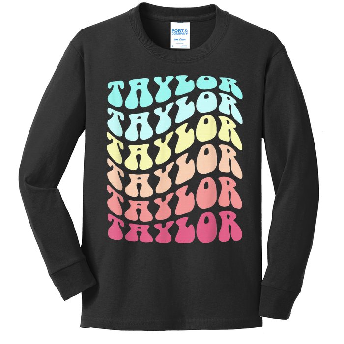 First Name T.AYLOR Groovy Personalized Birthday Gifts Kids Long Sleeve Shirt