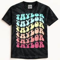 First Name T.AYLOR Groovy Personalized Birthday Gifts Kids Tie-Dye T-Shirt