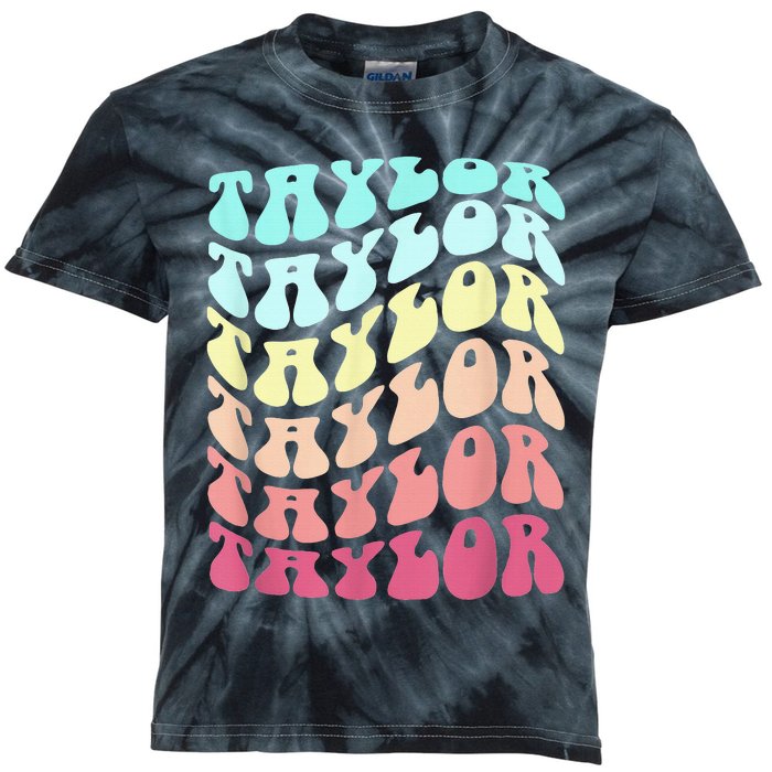 First Name T.AYLOR Groovy Personalized Birthday Gifts Kids Tie-Dye T-Shirt