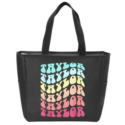 First Name T.AYLOR Groovy Personalized Birthday Gifts Zip Tote Bag