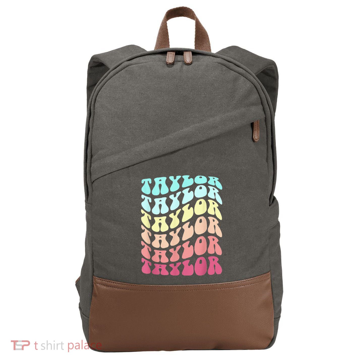 First Name T.AYLOR Groovy Personalized Birthday Gifts Cotton Canvas Backpack