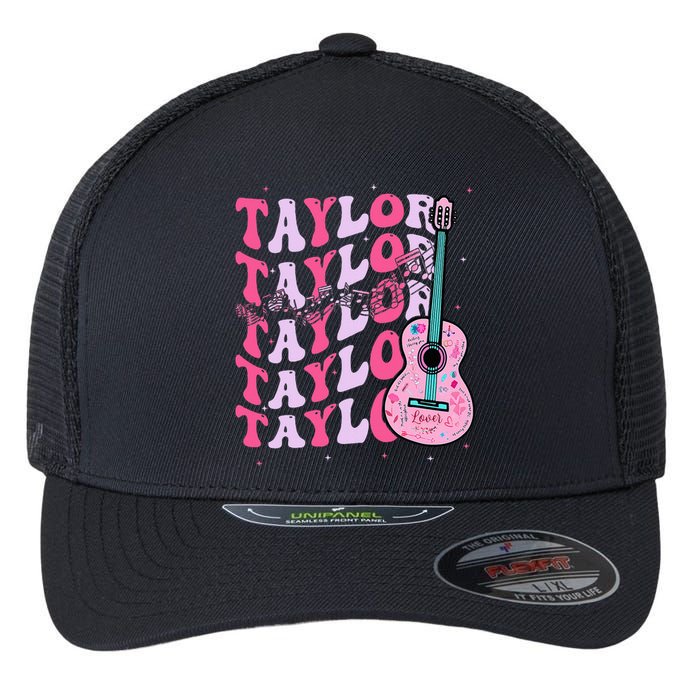 First Name Taylor Groovy First Name Personalized Flexfit Unipanel Trucker Cap