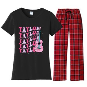 First Name Taylor Groovy First Name Personalized Women's Flannel Pajama Set