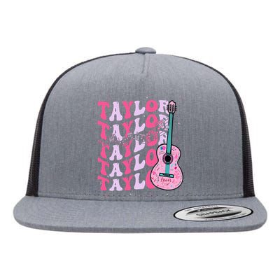 First Name Taylor Groovy First Name Personalized Flat Bill Trucker Hat