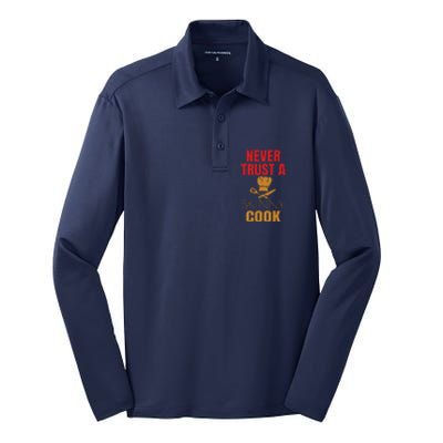 Funny Never Trust A Skinny Chef Gift For Cooking Lover Silk Touch Performance Long Sleeve Polo