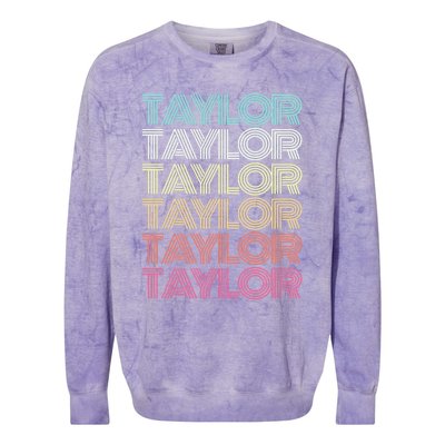 First Name Taylor Girl Boy Retro Personalized Groovy 80S Colorblast Crewneck Sweatshirt