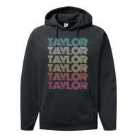 First Name Taylor Girl Boy Retro Personalized Groovy 80S Performance Fleece Hoodie