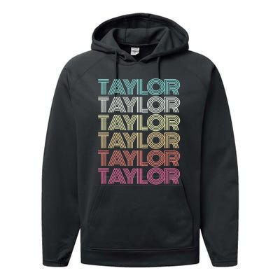 First Name Taylor Girl Boy Retro Personalized Groovy 80S Performance Fleece Hoodie