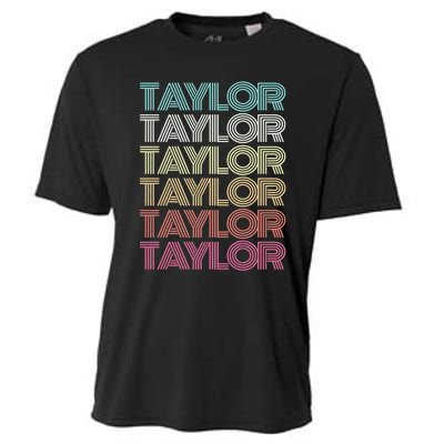 First Name Taylor Girl Boy Retro Personalized Groovy 80S Cooling Performance Crew T-Shirt