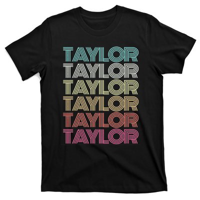 First Name Taylor Girl Boy Retro Personalized Groovy 80S T-Shirt