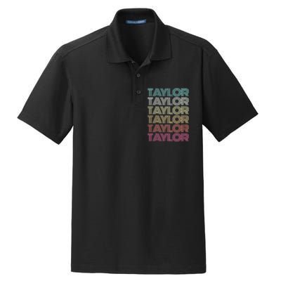 First Name Taylor Girl Boy Retro Personalized Groovy 80S Dry Zone Grid Polo