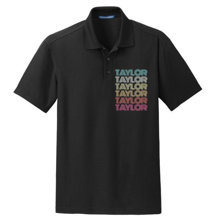 First Name Taylor Girl Boy Retro Personalized Groovy 80S Dry Zone Grid Polo