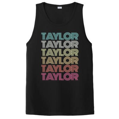 First Name Taylor Girl Boy Retro Personalized Groovy 80S PosiCharge Competitor Tank