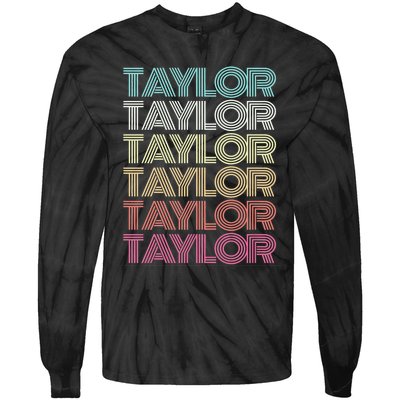 First Name Taylor Girl Boy Retro Personalized Groovy 80S Tie-Dye Long Sleeve Shirt