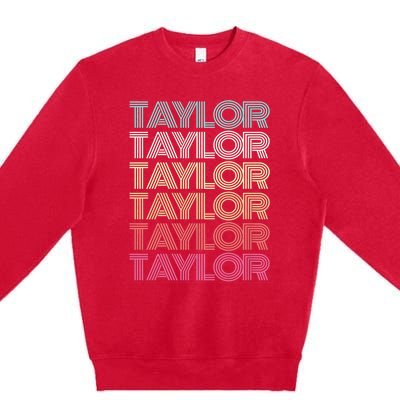 First Name Taylor Girl Boy Retro Personalized Groovy 80S Premium Crewneck Sweatshirt